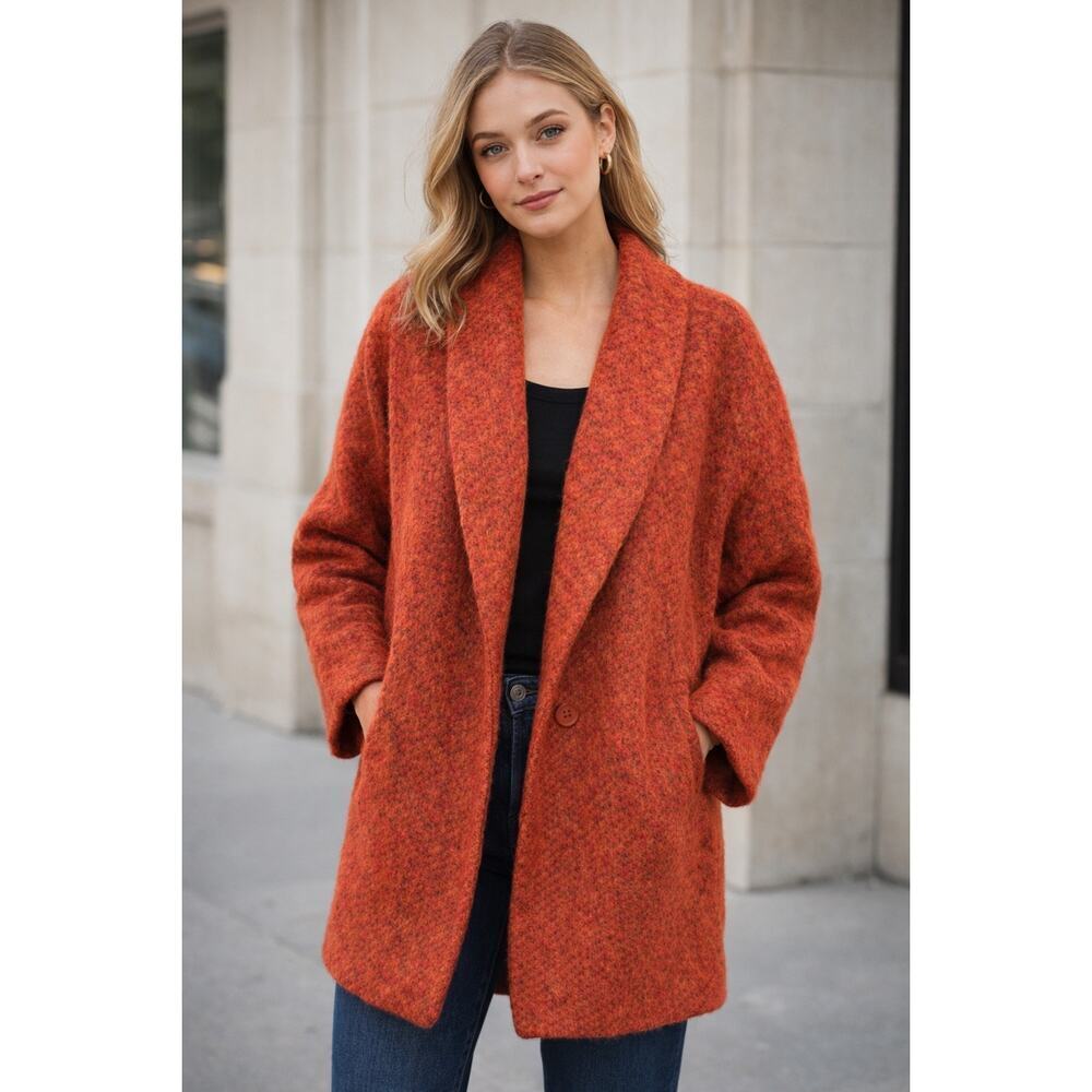 Chepe Women’s Wool Alpaca Blend Orange Oversized Cocoon Coat Sz M Made in Italy